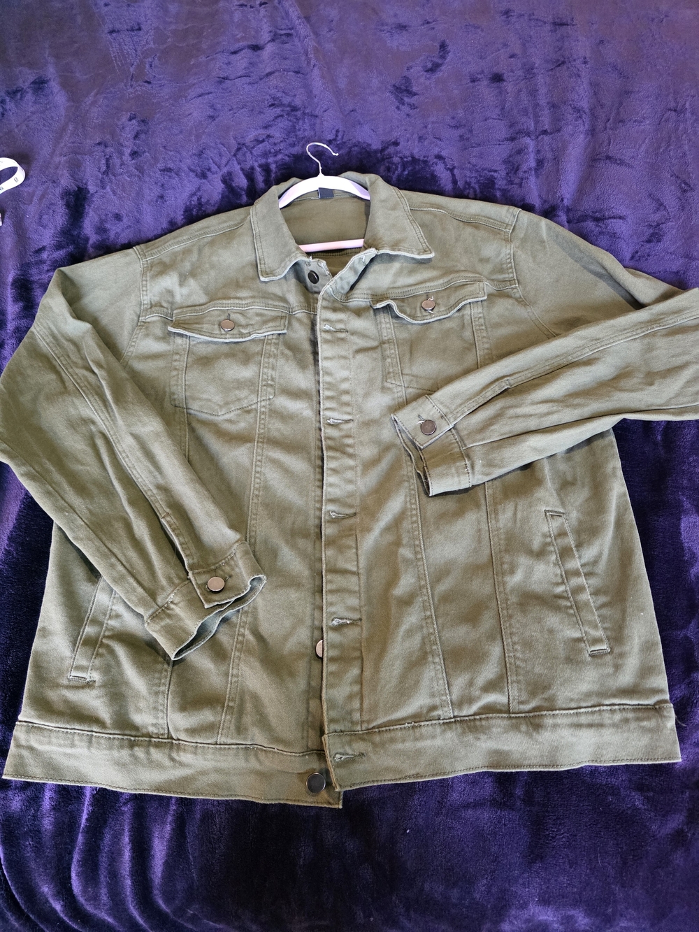 Classic Olive Green Stretch Denim Trucker Jacket / Utility Jacket Size 2XL NWOT